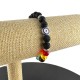 Pulsera Elástica Piedra Volcanica 7 Chakras con charm ojo turco 6 mm