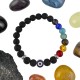 Pulsera Elástica Piedra Volcanica 7 Chakras con charm ojo turco 6 mm