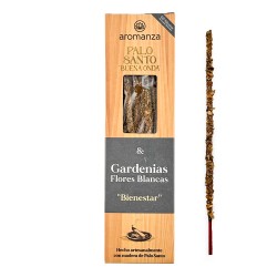 Incienso Artesanal Gardenias Flores Blancas con Madera de Palo Santo - Palo Santo Buena Onda Aromanza
