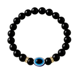 Pulsera Elástica Obsidiana con Ojo Turco 8 mm