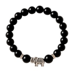 Pulsera Elástica Obsidiana con Elefante 8 mm