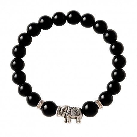 Pulsera Elástica Obsidiana con Elefante 8 mm