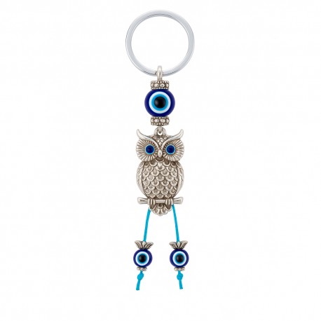 Llavero Colgante de Acero Búho con Ojo Turco – Intuición y Sabiduría