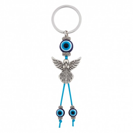 Llavero Colgante de Acero Ángel con Ojo Turco – Guía y Amparo