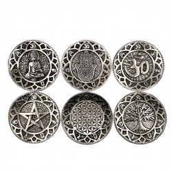 Porta Inciensos Redondo de Metal Grande con Símbolos Espirituales