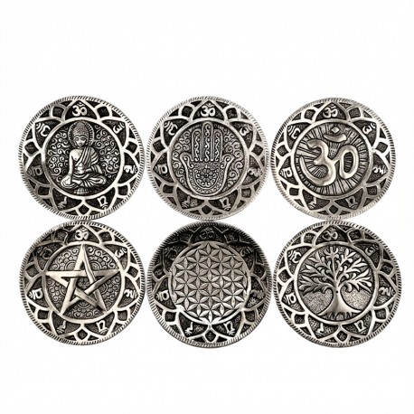 Porta Inciensos Redondo de Metal Grande con Símbolos Espirituales