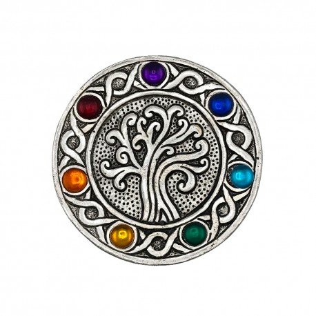 Plato Porta Inciensos de Metal Árbol de la Vida 7 chakras