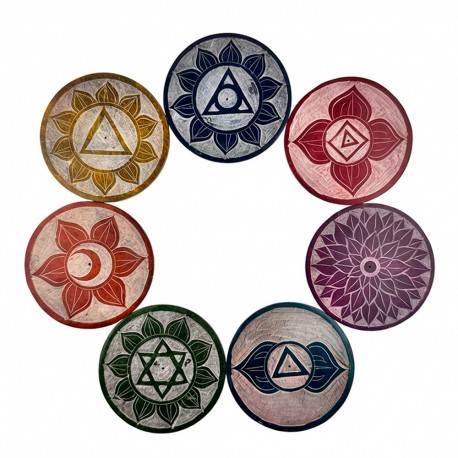 Plato Porta Inciensos de Piedra Redondo 7 Chakras Grande
