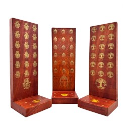 Porta Inciensos de Madera Grande Forma L con Símbolos Dorados