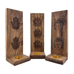 Porta Inciensos de Madera Ancha Grande con Símbolos de los 7 Chakras