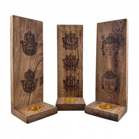 Porta Inciensos de Madera Ancha Grande con Símbolos de los 7 Chakras