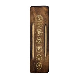 Porta Inciensos de Madera Ancha Grande con Símbolos de los 7 Chakras