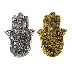 Porta Incienso Mano de Fátima Metal Grabada Oro/Plata