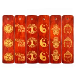 Tablilla Porta Incienso de Madera Pequeña con Diseños Espirituales