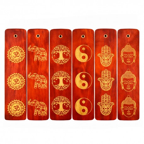Tablilla Porta Incienso de Madera Pequeña con Diseños Espirituales