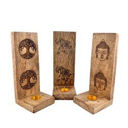 Porta Inciensos de Madera Pequeño Forma L con Símbolos Grabados