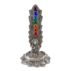 Porta Inciensos de Aluminio Vertical Buda con 7 Chakras Plateado