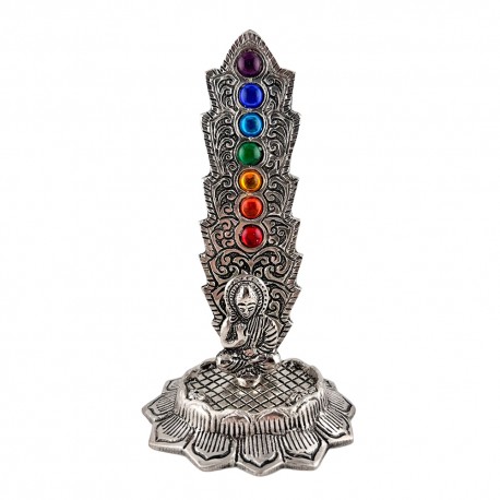 Porta Inciensos de Aluminio Vertical Buda con 7 Chakras Plateado