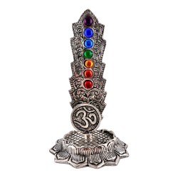 Porta Inciensos de Aluminio Vertical OM con 7 Chakras Plateado