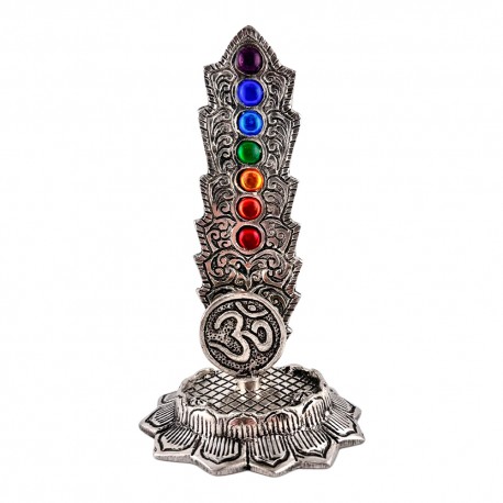 Porta Inciensos de Aluminio Vertical OM con 7 Chakras Plateado