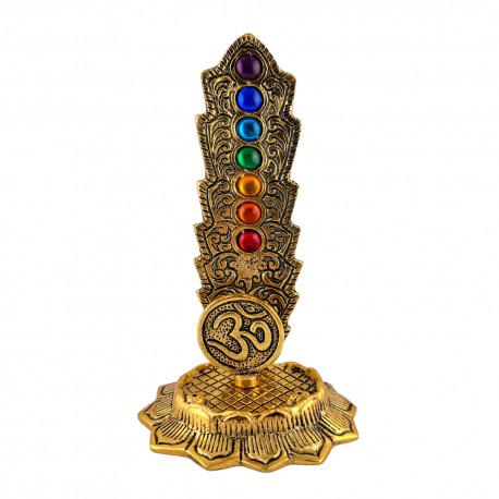 Porta Inciensos de Aluminio Vertical OM con 7 Chakras Dorado