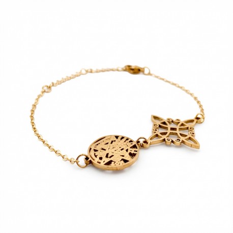 Pulsera Doble Protección de Acero Inoxidable Dorado | Nudo de Bruja y Tetragrámaton