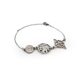 Pulsera Triple Protección de Acero Inoxidable | San Benito, Nudo de Bruja y Tetragrámaton