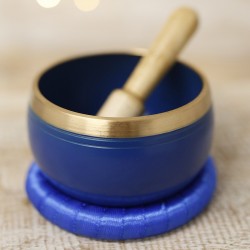 Cuenco Tibetano Azul Oscuro Chakra Tercer Ojo con Mazo y Cojín