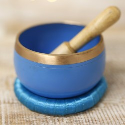 Cuenco Tibetano Azul Claro Chakra Garganta con Mazo y Cojín