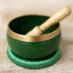 Cuenco Tibetano Verde Chakra Corazón con Mazo y Cojín