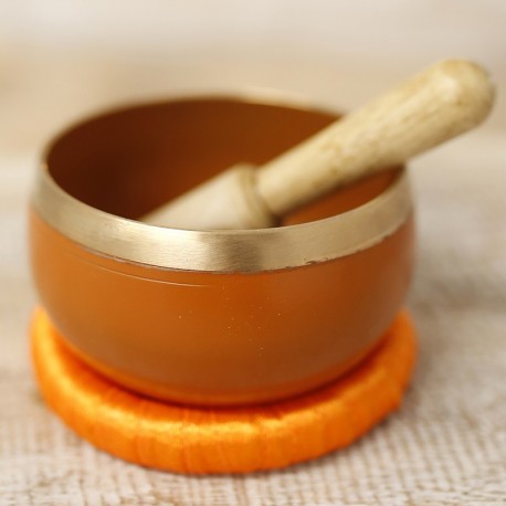 Cuenco Tibetano Naranja Chakra Sacro con Mazo y Cojín