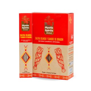 Incienso Sahumerio Salvia Blanca y Sangre de Dragón Mystic Spirits Caja Completa de 12 Cajetillas de Incienso Artesanal
