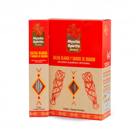 Incienso Sahumerio Salvia Blanca y Sangre de Dragón Mystic Spirits Caja Completa de 12 Cajetillas de Incienso Artesanal