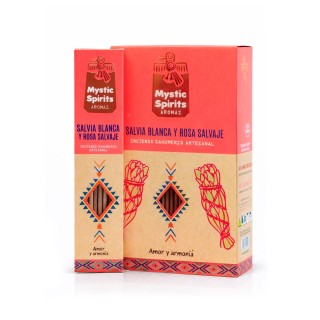 Incienso Sahumerio Salvia Blanca y Rosa Salvaje Mystic Spirits Caja Completa de 12 Cajetillas de Incienso Artesanal