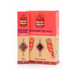 Incienso Sahumerio Salvia Blanca y Rosa Salvaje Mystic Spirits Caja Completa de 12 Cajetillas de Incienso Artesanal