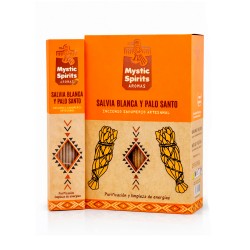 Incienso Sahumerio Salvia Blanca y Palo Santo Mystic Spirits Caja Completa de 12 Cajetillas de Incienso Artesanal