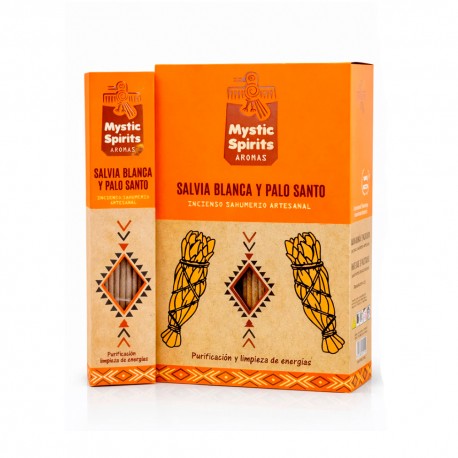 Incienso Sahumerio Salvia Blanca y Palo Santo Mystic Spirits Caja Completa de 12 Cajetillas de Incienso Artesanal