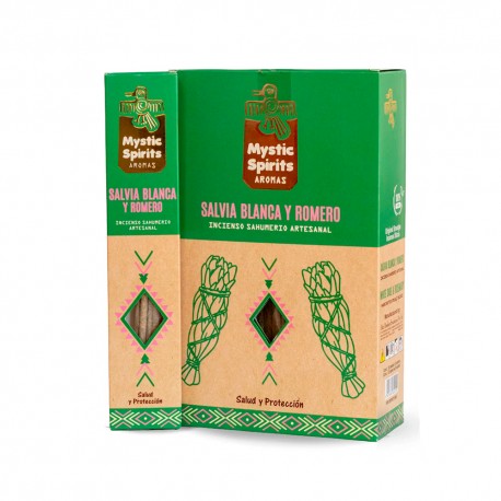 Incienso Sahumerio Salvia Blanca y Romero Mystic Spirits Caja Completa de 12 Cajetillas de Incienso Artesanal