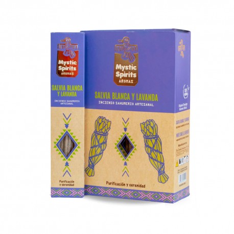 Incienso Sahumerio Salvia Blanca y Lavanda Mystic Spirits Caja Completa de 12 Cajetillas de Incienso Artesanal
