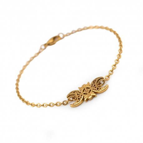 Pulsera de Protección Triple Luna Dorada Acero Inoxidable 316L Ajustable Amuleto Espiritual