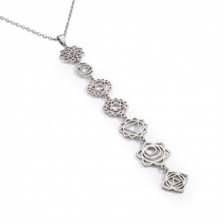 Collar de Protección 7 Chakras Plateado Acero Inoxidable 316L Amuleto Energético