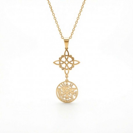Colgante Doble Protección Dorado en Acero Inoxidable con Cadena de 50 cm Amuleto Espiritual de Protección Energética