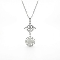 Colgante Doble Protección Plateado en Acero Inoxidable con Cadena de 50 cm Amuleto Espiritual de Protección Energética