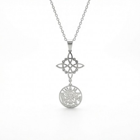 Colgante Doble Protección Plateado en Acero Inoxidable con Cadena de 50 cm Amuleto Espiritual de Protección Energética