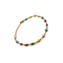 Pulsera Ojo Turco Pequeña de Colores en Acero Inoxidable Dorado Ajustable Amuleto de Protección Contra el Mal de Ojo