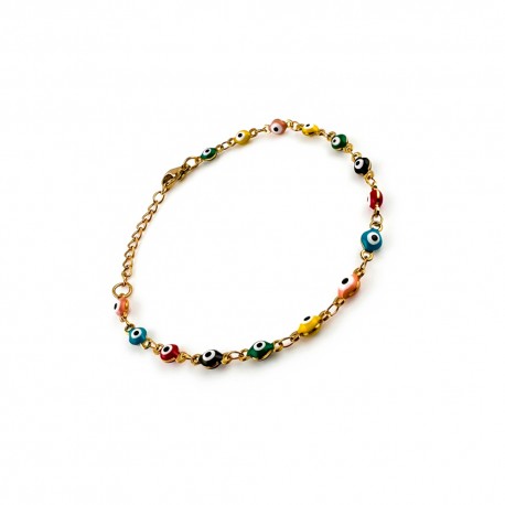 Pulsera Ojo Turco Pequeña de Colores en Acero Inoxidable Dorado Ajustable Amuleto de Protección Contra el Mal de Ojo