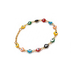 Pulsera Ojo Turco Grande de Colores en Acero Inoxidable Dorado Ajustable Amuleto de Protección Contra el Mal de Ojo