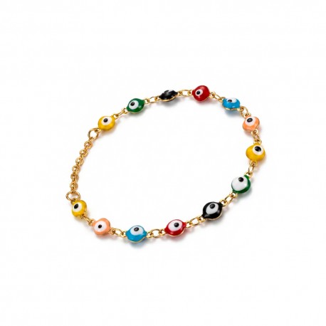 Pulsera Ojo Turco Grande de Colores en Acero Inoxidable Dorado Ajustable Amuleto de Protección Contra el Mal de Ojo