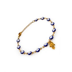 Pulsera Ojo Turco con Mano de Fátima en Acero Inoxidable Dorado Ajustable Amuleto de Protección Contra Energías Negativas