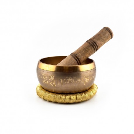 Cuenco Tibetano Dorado con Caja, Cojín y Mazo | Cuenco de Meditación y Relajación 10 cm